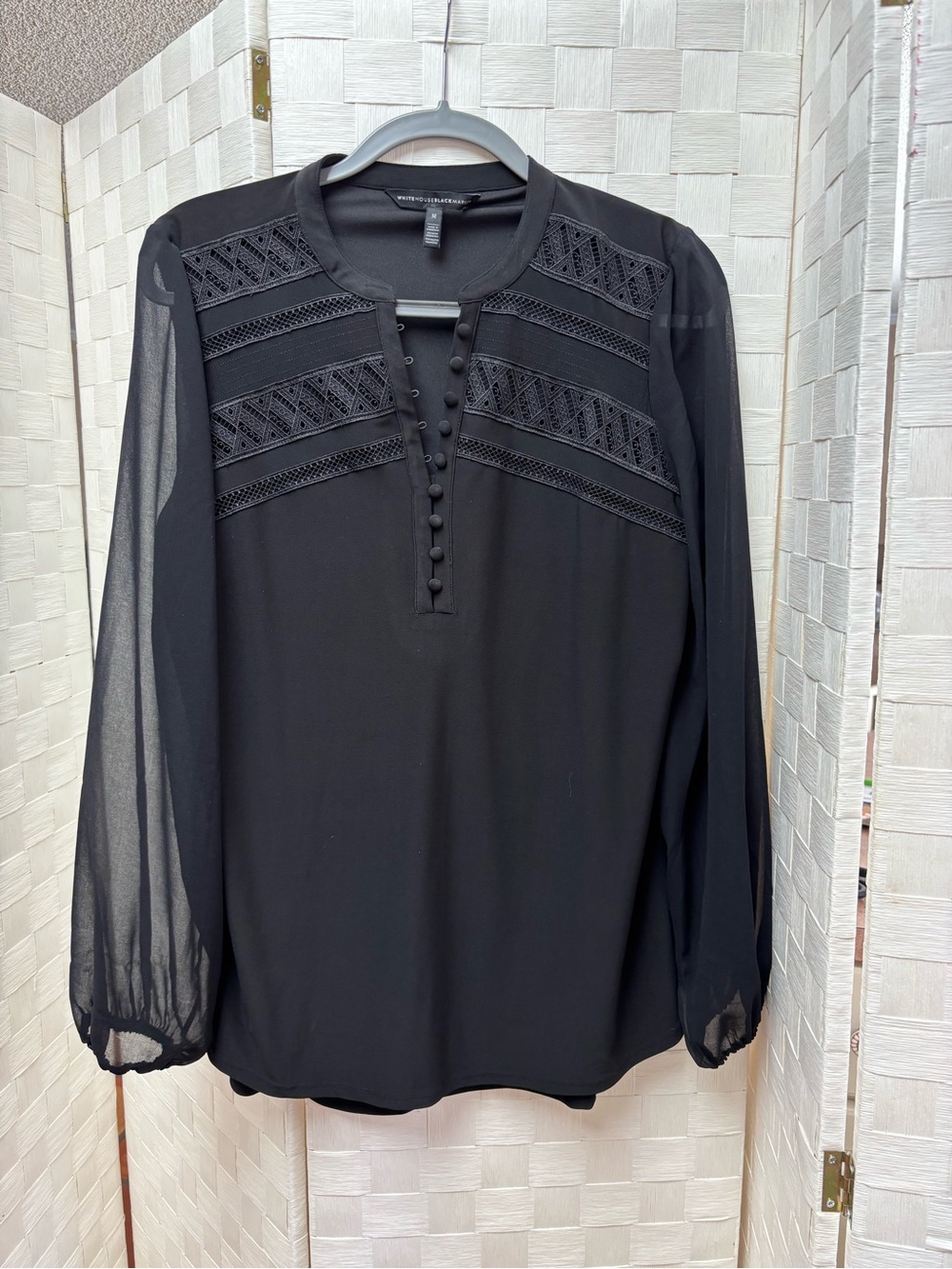 White House black market black blouse - sheer sleeves -medium